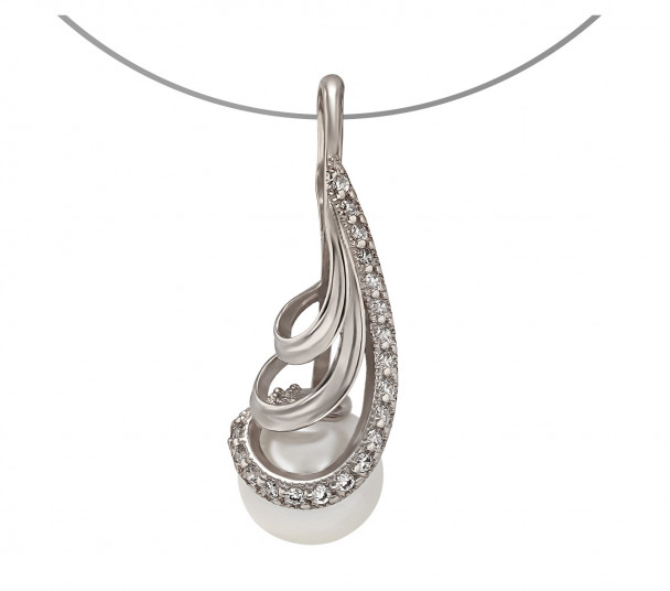 Серебряная подвеска с жемчугом и фианитами. Артикул 150304С  - Фото 1