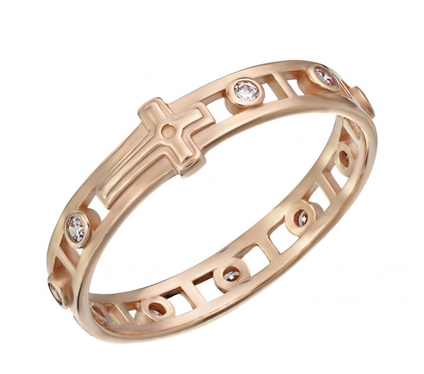 Золотое кольцо с фианитами и эмалью. Артикул 380218Е - Фото  1