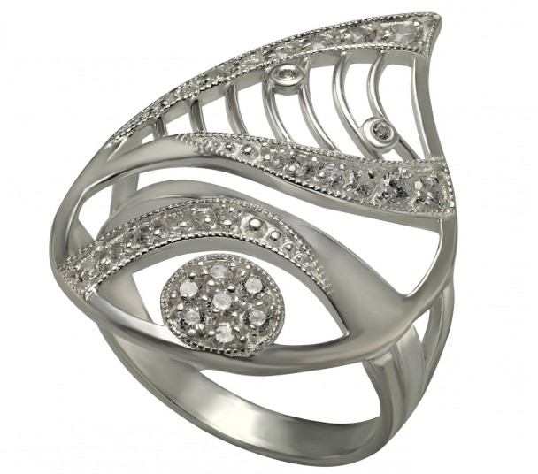 Серебряное кольцо с агатом и фианитами. Артикул 379617С - Фото  1