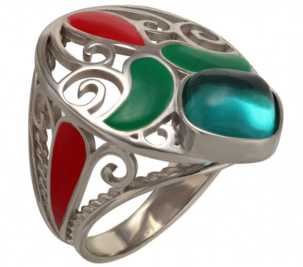 Серебряное кольцо с эмалью. Артикул 330059А  размер 17 - Фото 1