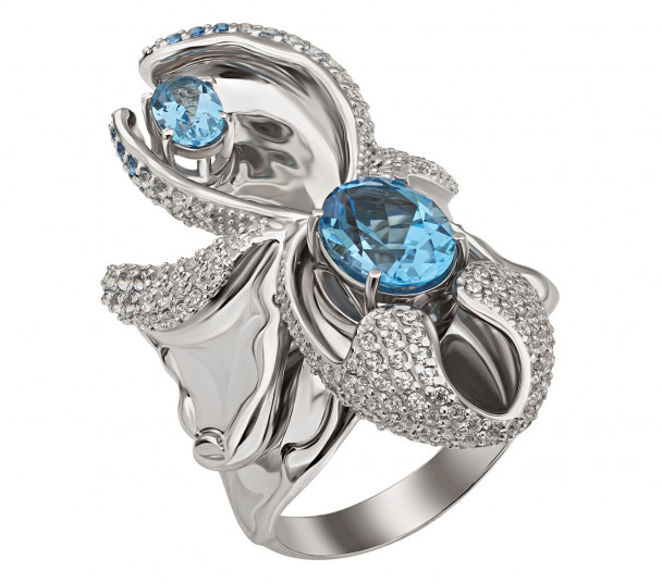 Золотое кольцо с голубым топазом. Артикул 361682 - Фото  1