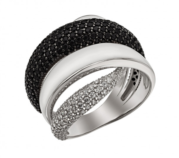 Серебряное кольцо с фианитами и эмалью. Артикул 380361А  размер 18 - Фото 1