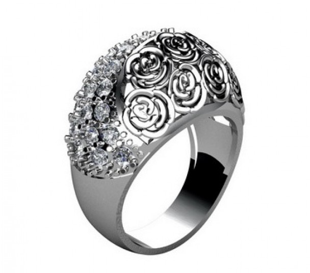 Серебряное кольцо с жемчугом и фианитами. Артикул 320956С - Фото  1