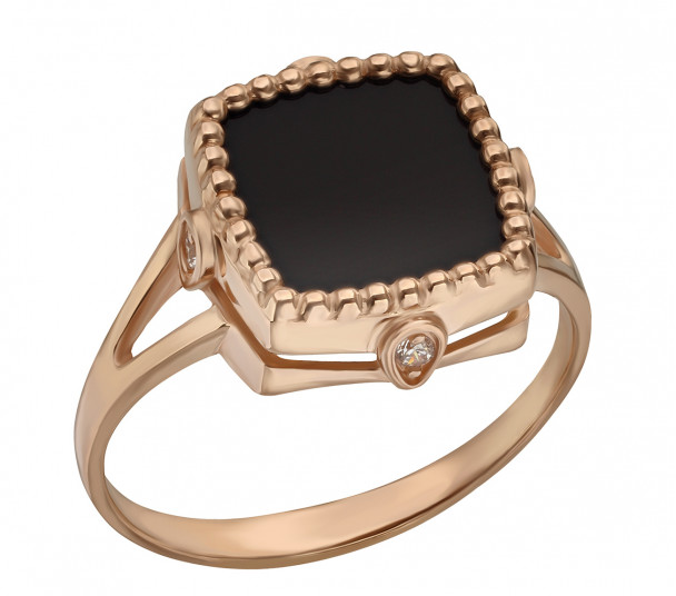 Золотое кольцо с фианитами, улекситом и эмалью. Артикул 380336Е - Фото  1