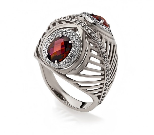 Серебряное кольцо с фианитами. Артикул 320900С - Фото  1