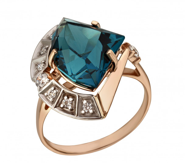 Золотое кольцо с вставками голубого топаза и фианитов. Артикул 371791  размер 18.5 - Фото 1