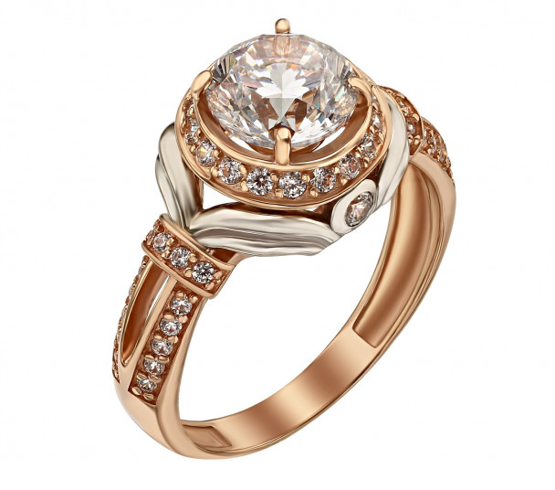 Серебряное кольцо с фианитами и эмалью. Артикул 380363А - Фото  1