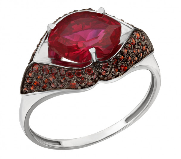 Серебряное кольцо с нанокристаллом, фианитами с эмалью. Артикул 330676А - Фото  1