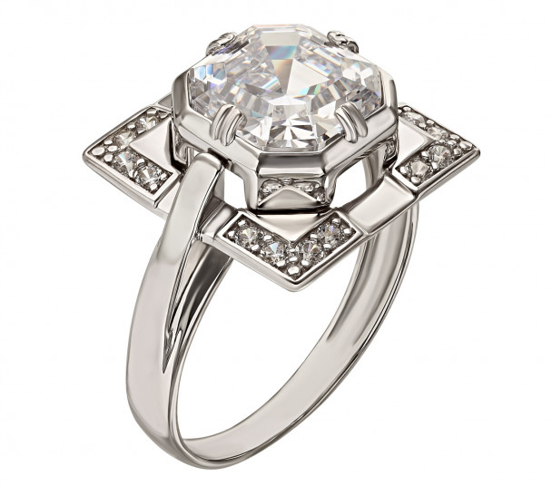 Серебряное кольцо с жемчугом и фианитами. Артикул 380228С - Фото  1