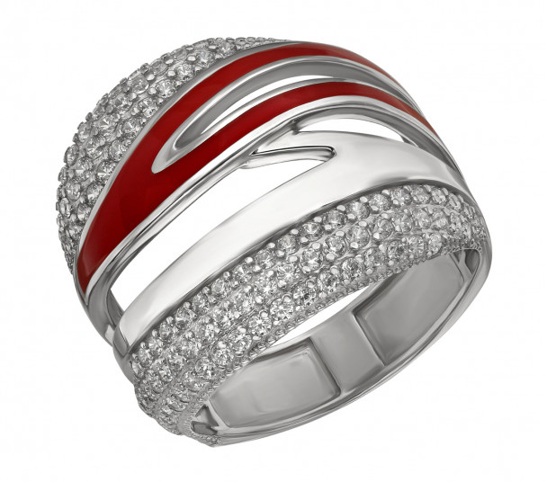 Серебряное кольцо с фианитами и эмалью. Артикул 380363А  размер 18 - Фото 1
