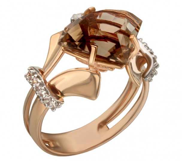 Золотое кольцо с кварцем и фианитами. Артикул 378765  размер 18 - Фото 1