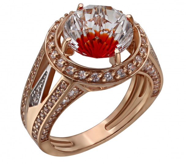 Золотое кольцо с фианитами, улекситом и эмалью. Артикул 330115Е - Фото  1