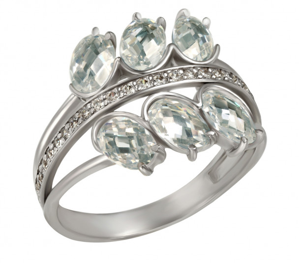 Золотое кольцо с голубым топазом и фианитами. Артикул 371688 - Фото  1