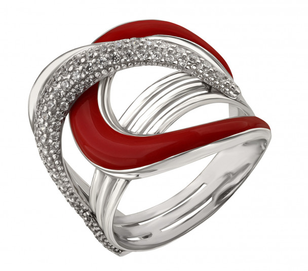 Серебряное кольцо с фианитами и эмалью. Артикул 330072А  размер 19 - Фото 1