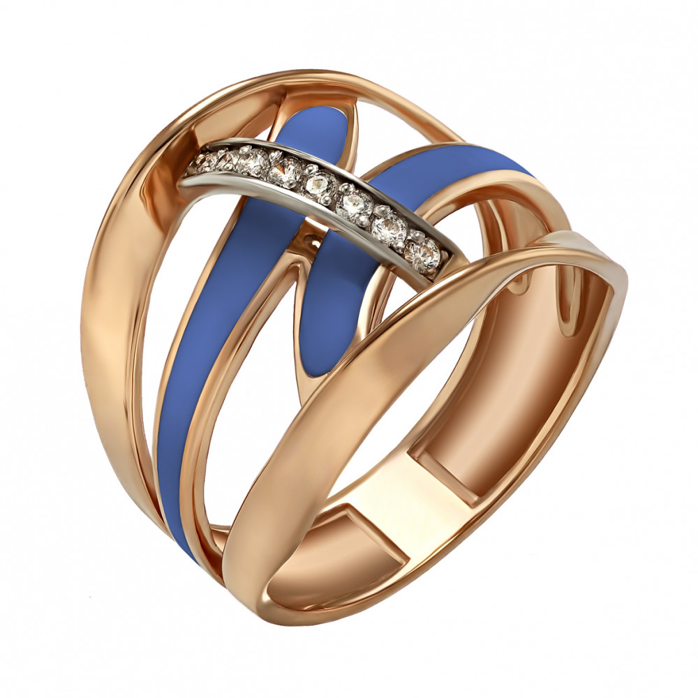 Золотое кольцо с фианитами и эмалью. Артикул 330127Е  размер 19 - Фото 2