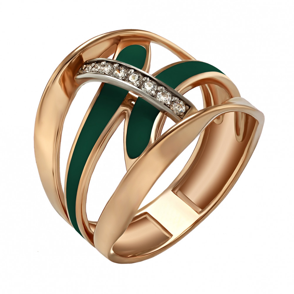Золотое кольцо с фианитами и эмалью. Артикул 330127Е  размер 17.5 - Фото 3