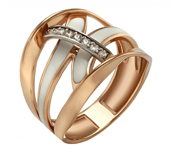 Золотое кольцо с фианитами и эмалью. Артикул 330127Е  размер 17.5 - Фото 1