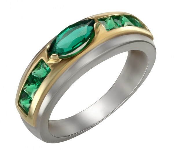 Золотое кольцо с бриллиантами и изумрудами. Артикул 752644 - Фото  1
