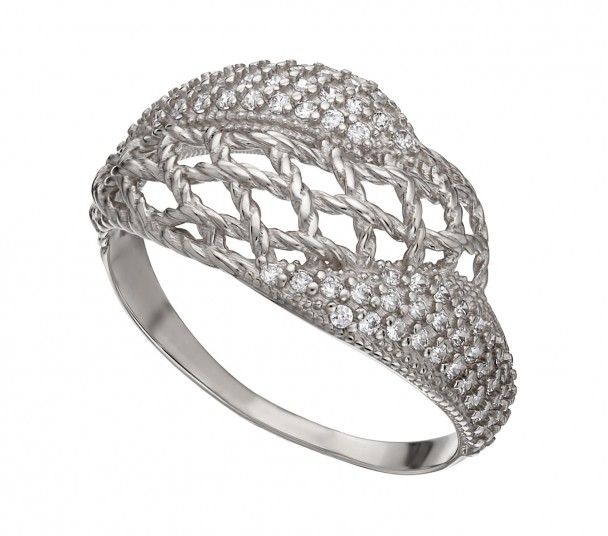 Серебряное кольцо с вставкой из золота, топазом и фианитами. Артикул 371155Н - Фото  1