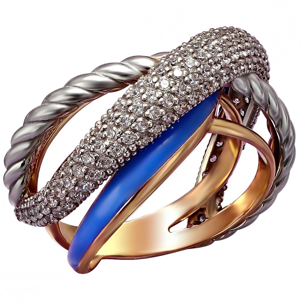 Золотое кольцо с фианитами и эмалью. Артикул 330139Е  размер 17 - Фото 4