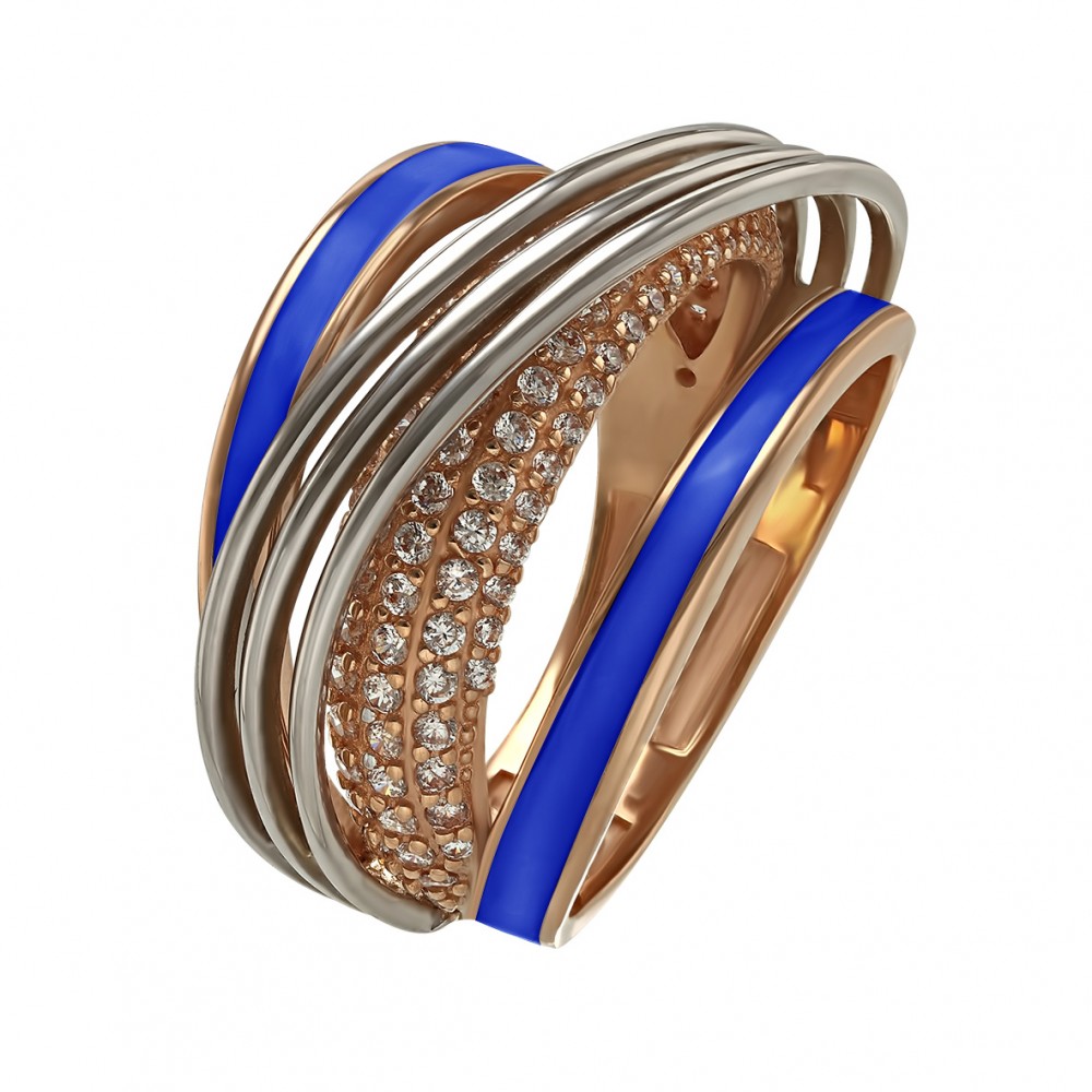 Золотое кольцо с фианитами и эмалью. Артикул 330157Е  размер 18 - Фото 2