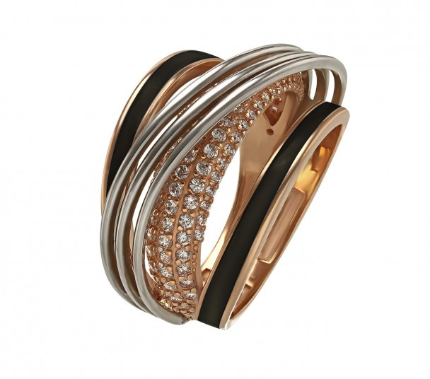 Золотое кольцо с фианитами и эмалью. Артикул 330157Е  размер 19.5 - Фото 1