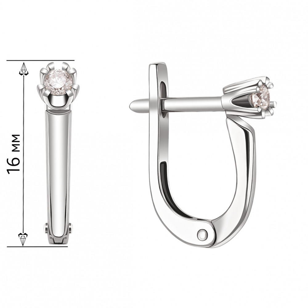 Серьги в белом золоте с бриллиантом. Артикул 770373В  - Фото 2