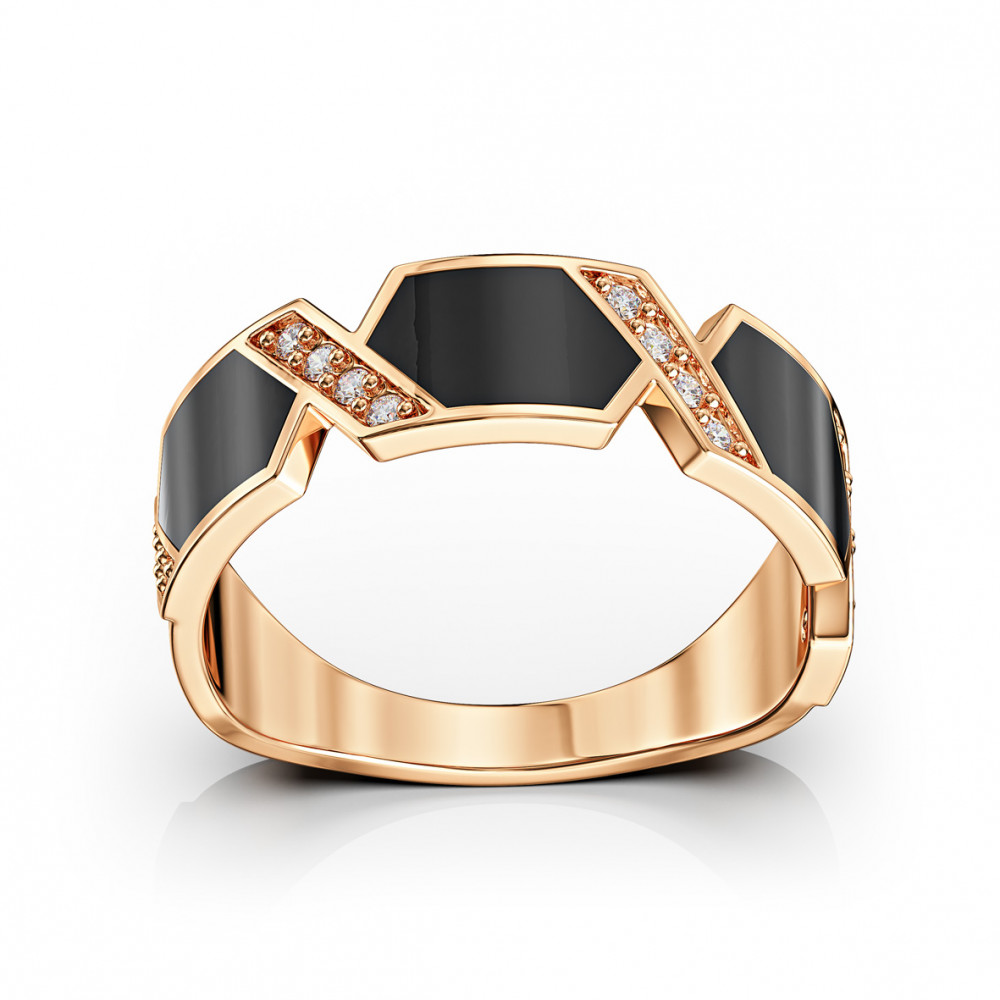 Золотое кольцо с эмалью и фианитами. Артикул 380148Е  размер 18.5 - Фото 2