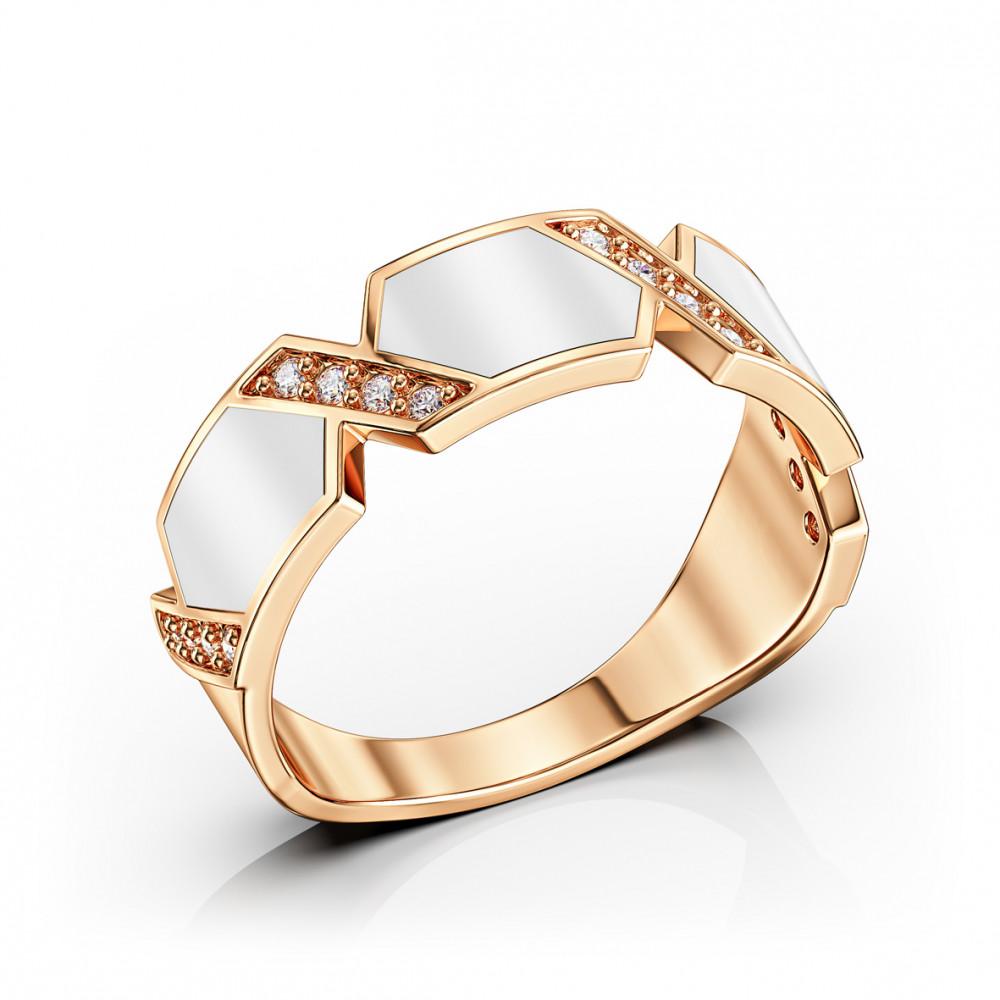 Золотое кольцо с эмалью и фианитами. Артикул 380148Е  размер 18.5 - Фото 3