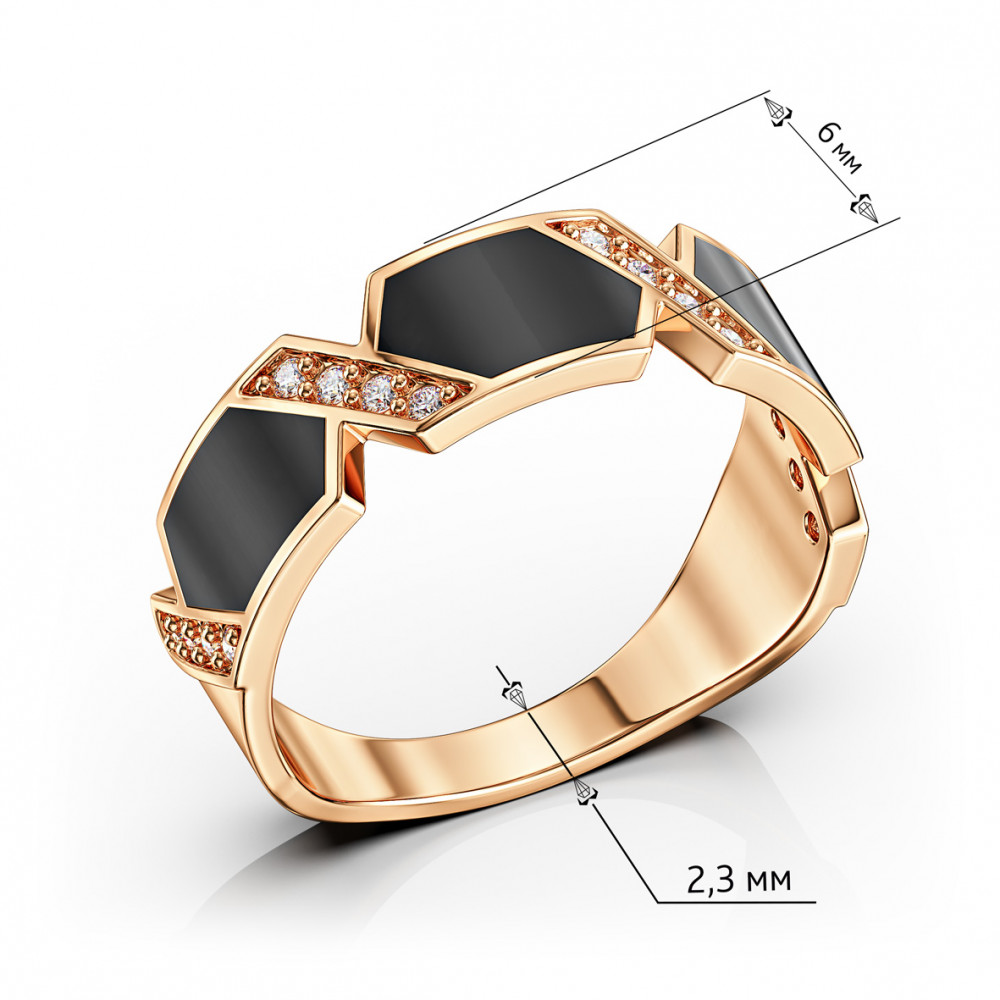 Золотое кольцо с эмалью и фианитами. Артикул 380148Е  размер 18.5 - Фото 4