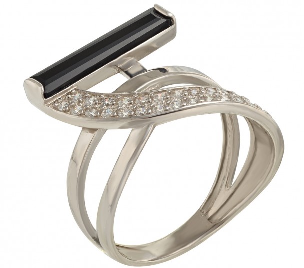 Серебряное кольцо с жемчугом и фианитами. Артикул 380078С - Фото  1