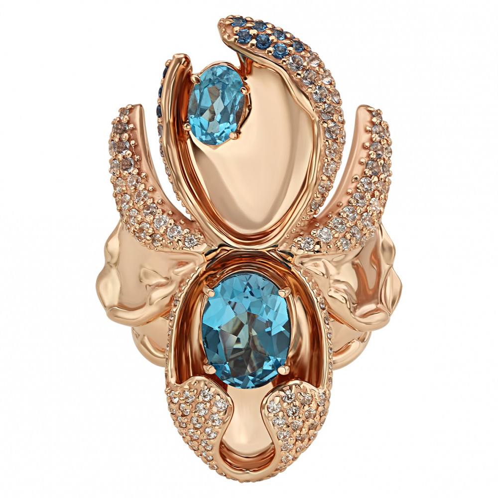 Золотое кольцо с голубым топазом и фианитами. Артикул 371778  размер 19.5 - Фото 2