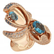 Золотое кольцо с голубым топазом и фианитами. Артикул 371778  размер 18 - Фото 3