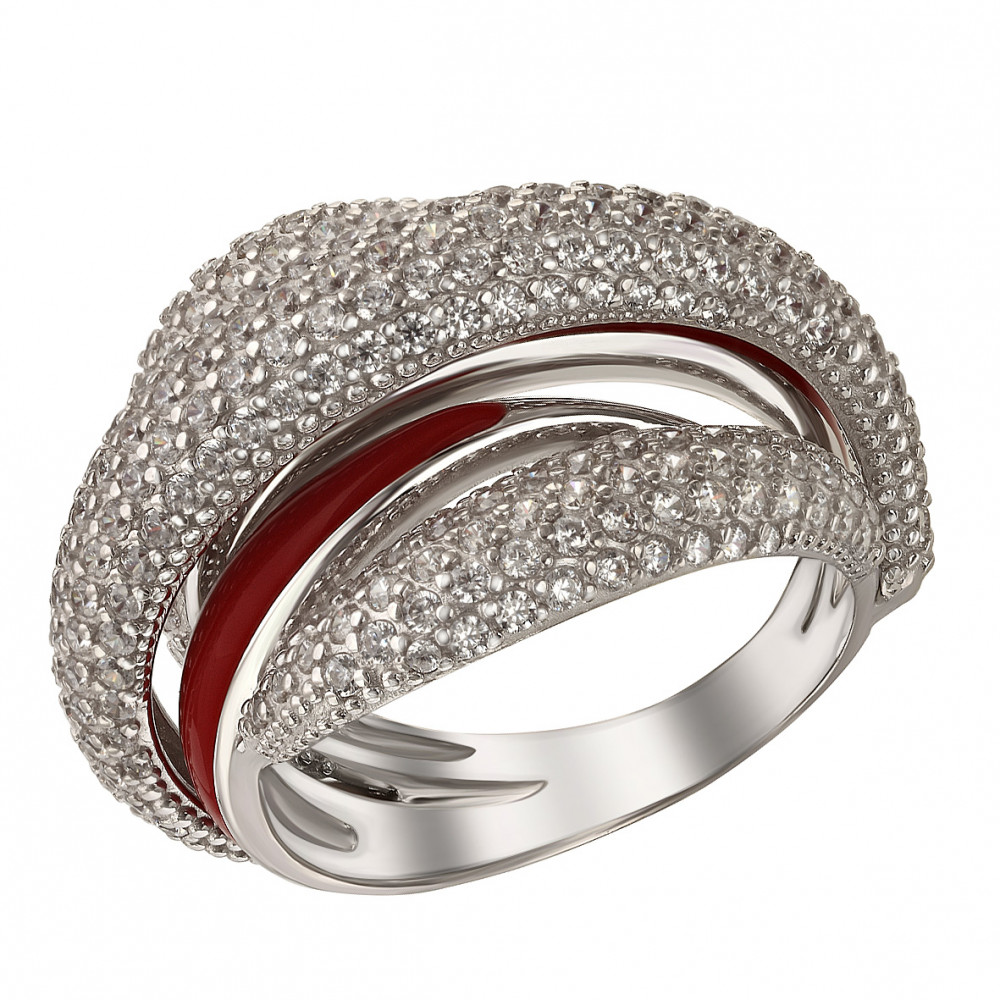 Серебряное кольцо с фианитами и эмалью. Артикул 330141А  размер 18 - Фото 2