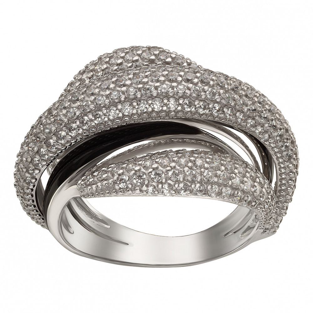 Серебряное кольцо с фианитами и эмалью. Артикул 330141А  размер 18.5 - Фото 3