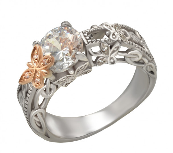 Серебряное кольцо с вставкой из золота и фианитом. Артикул 330823Н  размер 18 - Фото 1
