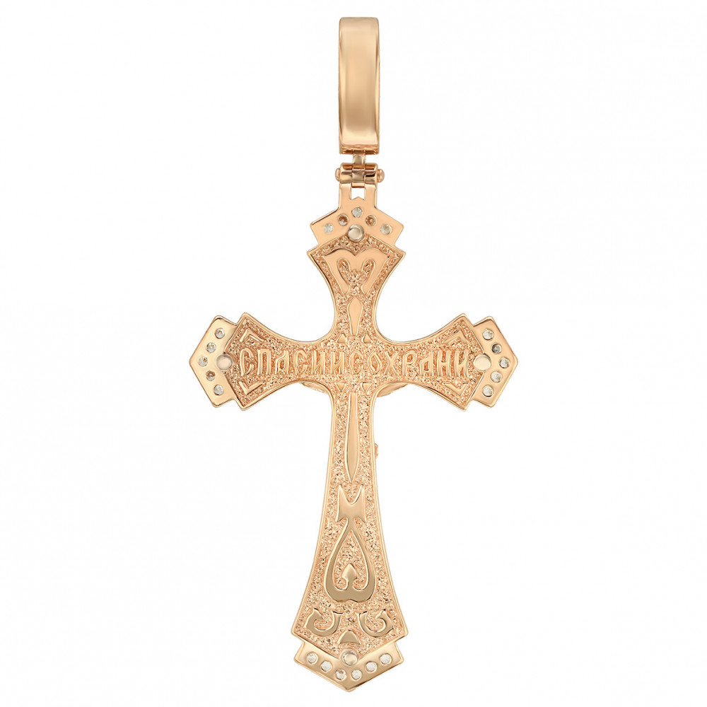 Золотой крестик с фианитами и эмалью. Артикул 270124Е  - Фото 2