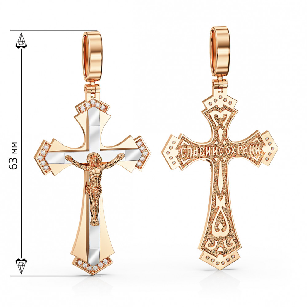 Gold cross with cubic zirkonia and enamel. Article 270124Е  - Photo 2