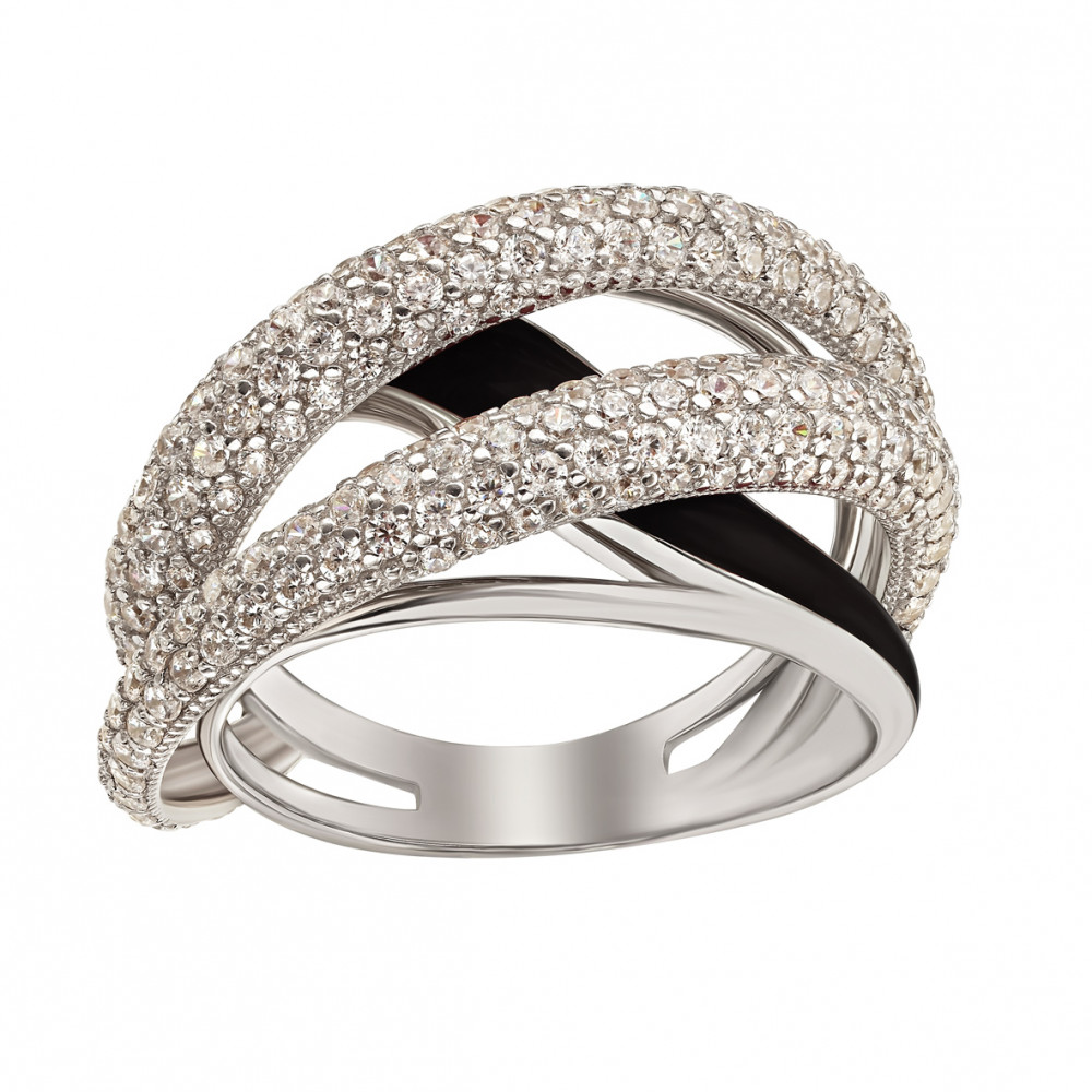 Серебряное кольцо с фианитами и эмалью. Артикул 330142А  размер 17.5 - Фото 2