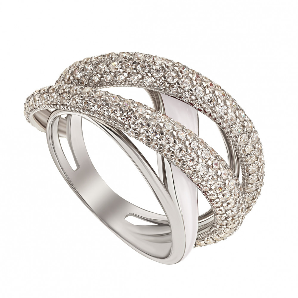 Серебряное кольцо с фианитами и эмалью. Артикул 330142А  размер 18.5 - Фото 3