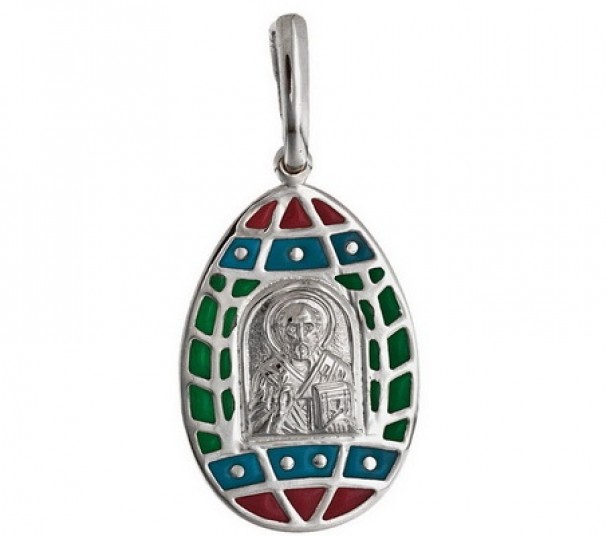 Серебряная ладанка Святой Николай Чудотворец с эмалью. Артикул 141521А  - Фото 1