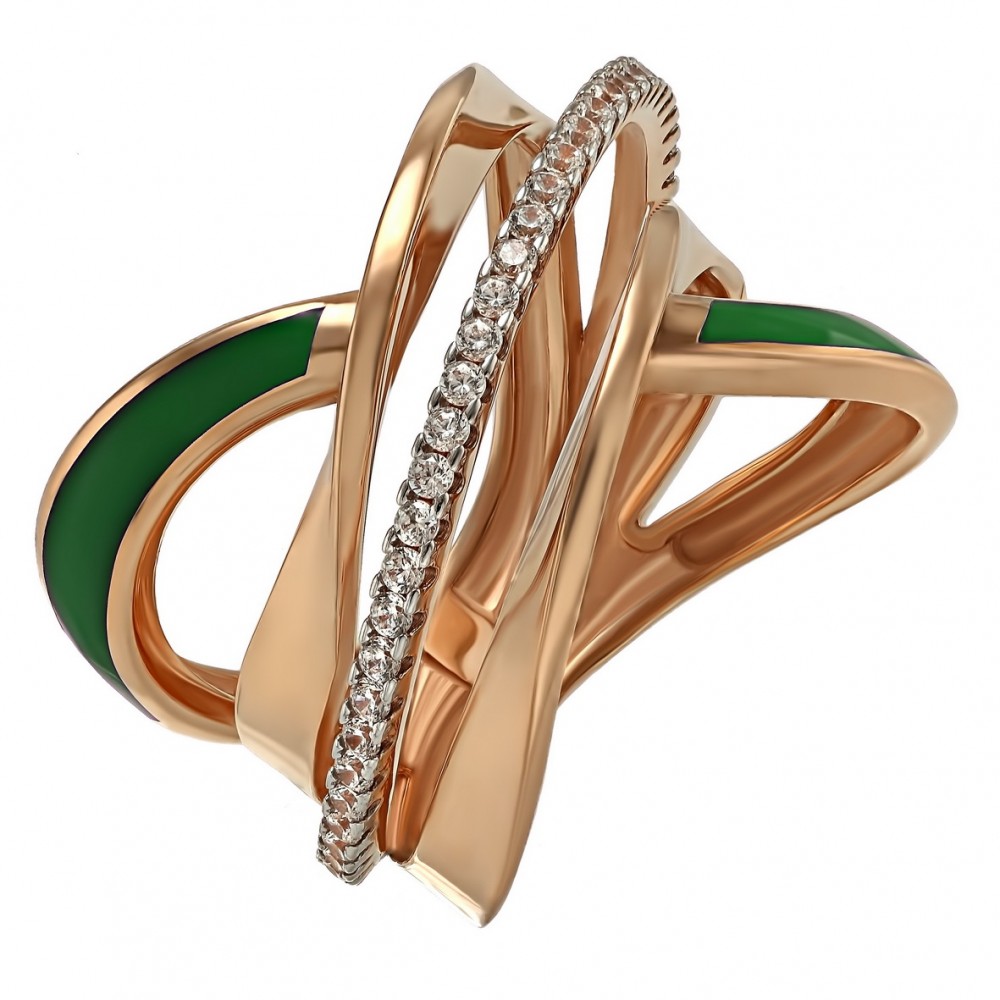 Золотое кольцо с фианитами и эмалью. Артикул 380360Е  размер 19 - Фото 4