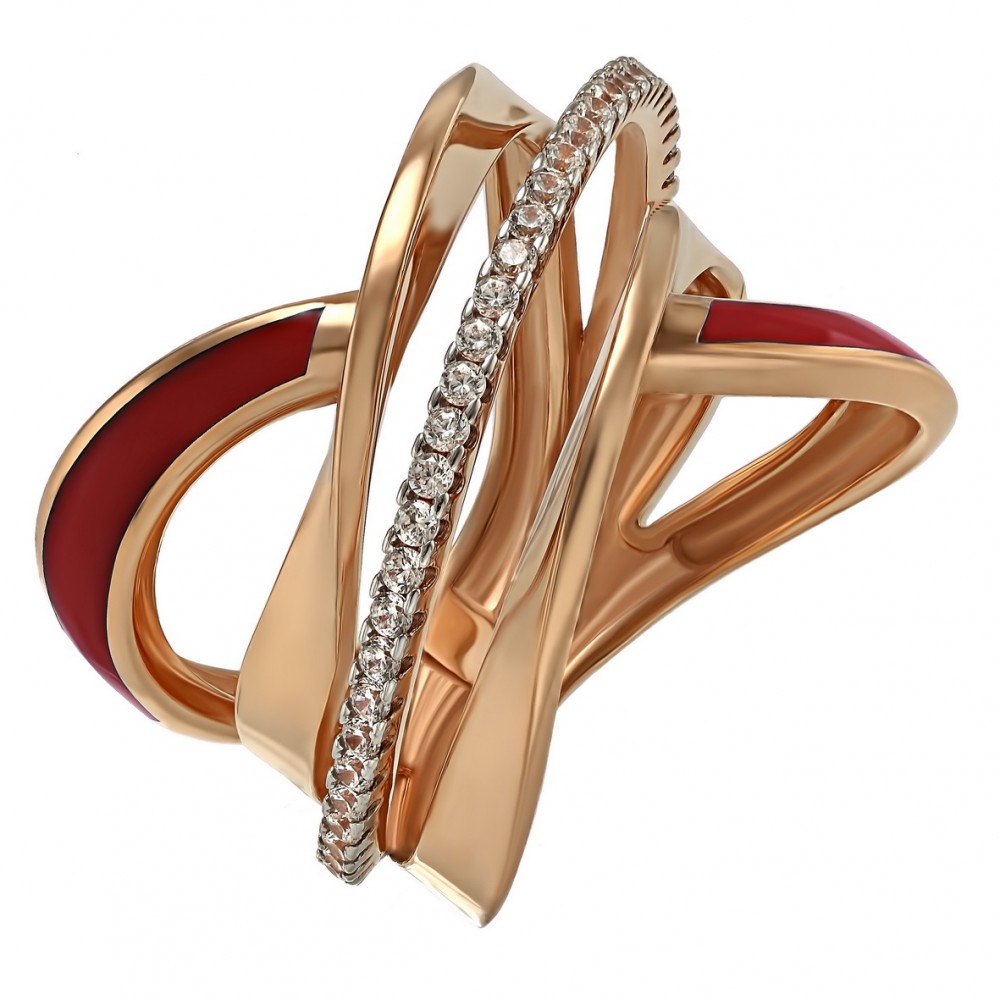 Золотое кольцо с фианитами и эмалью. Артикул 380360Е  размер 19 - Фото 3