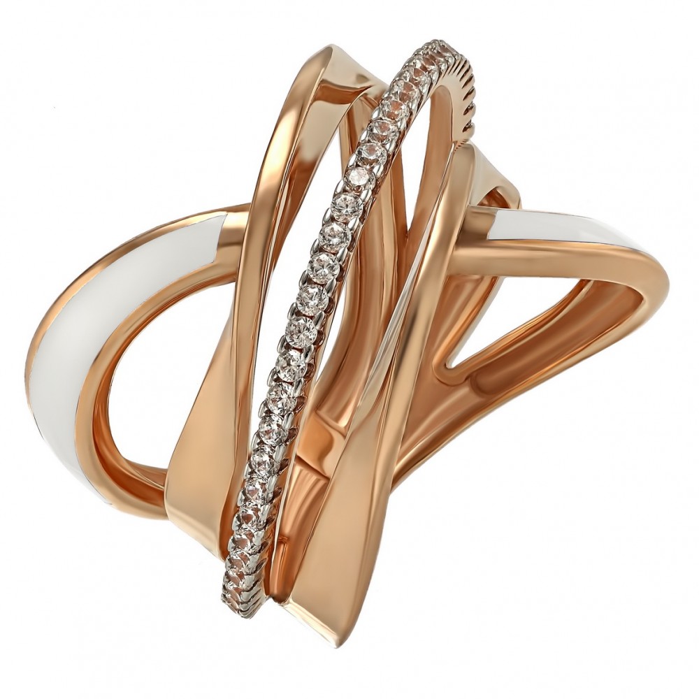 Золотое кольцо с фианитами и эмалью. Артикул 380360Е  размер 18 - Фото 2