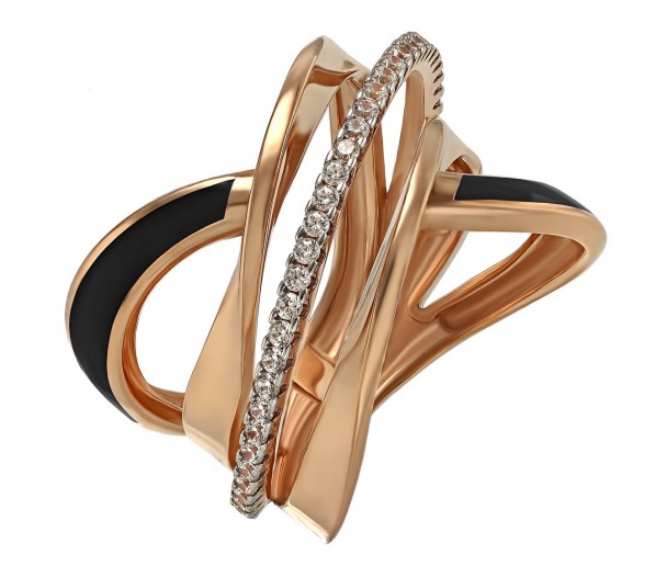 Золотое кольцо с фианитами и эмалью. Артикул 380360Е  размер 19 - Фото 1