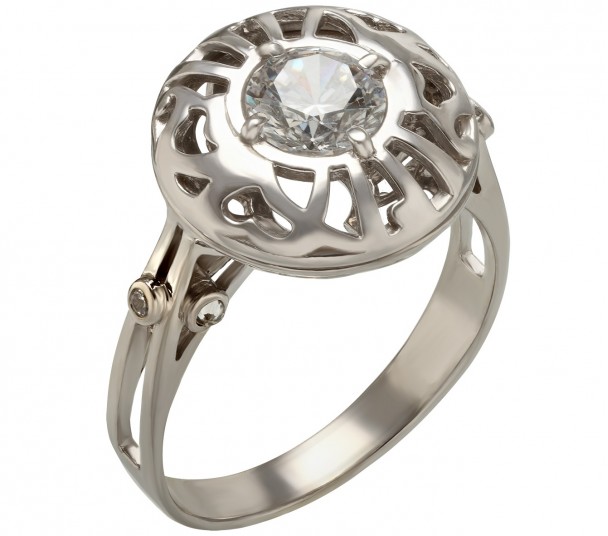 Серебряное кольцо с жемчугом и фианитами. Артикул 330814С - Фото  1