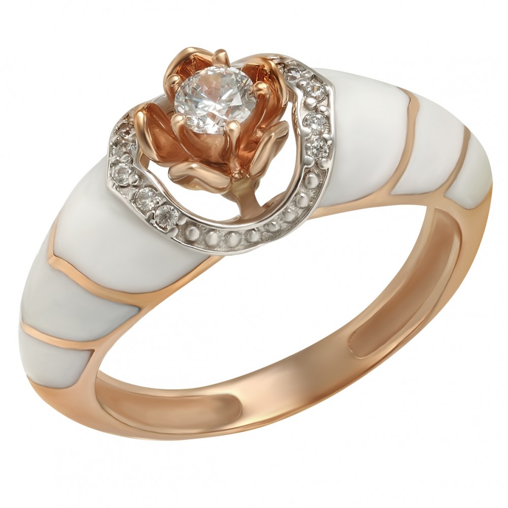 Золотое кольцо с фианитами и эмалью. Артикул 330053Е  размер 17 - Фото 2