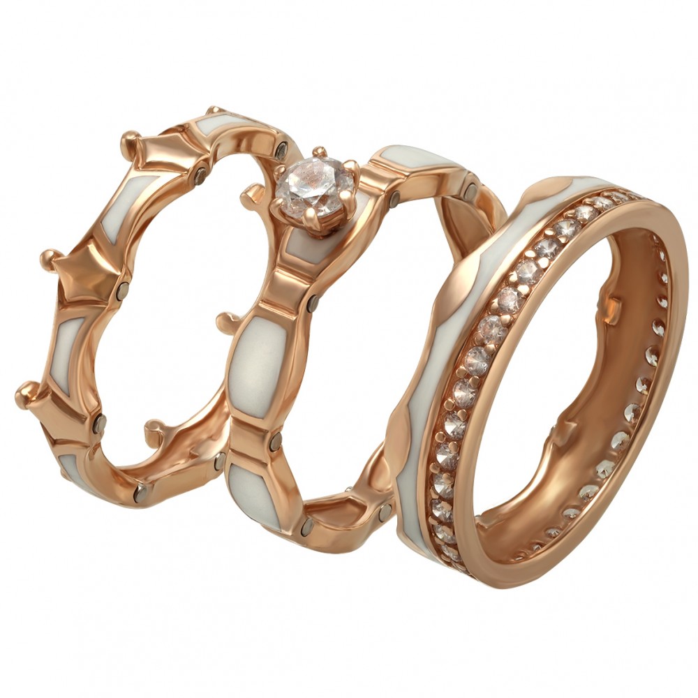 Золотое кольцо-корона с фианитами и эмалью. Артикул 330122Е  размер 18 - Фото 2
