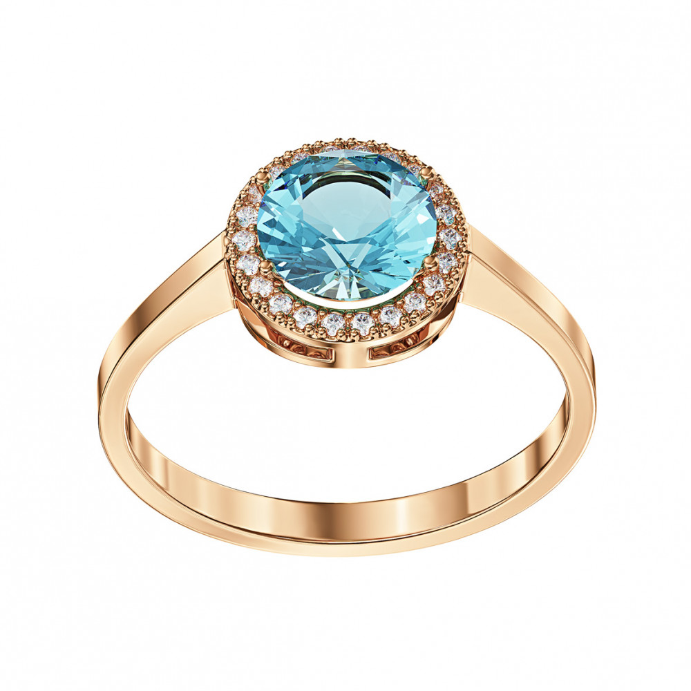 Gold ring with blue topaz and cubic zirkonia. Article 361667  size 17.5 - Photo 2