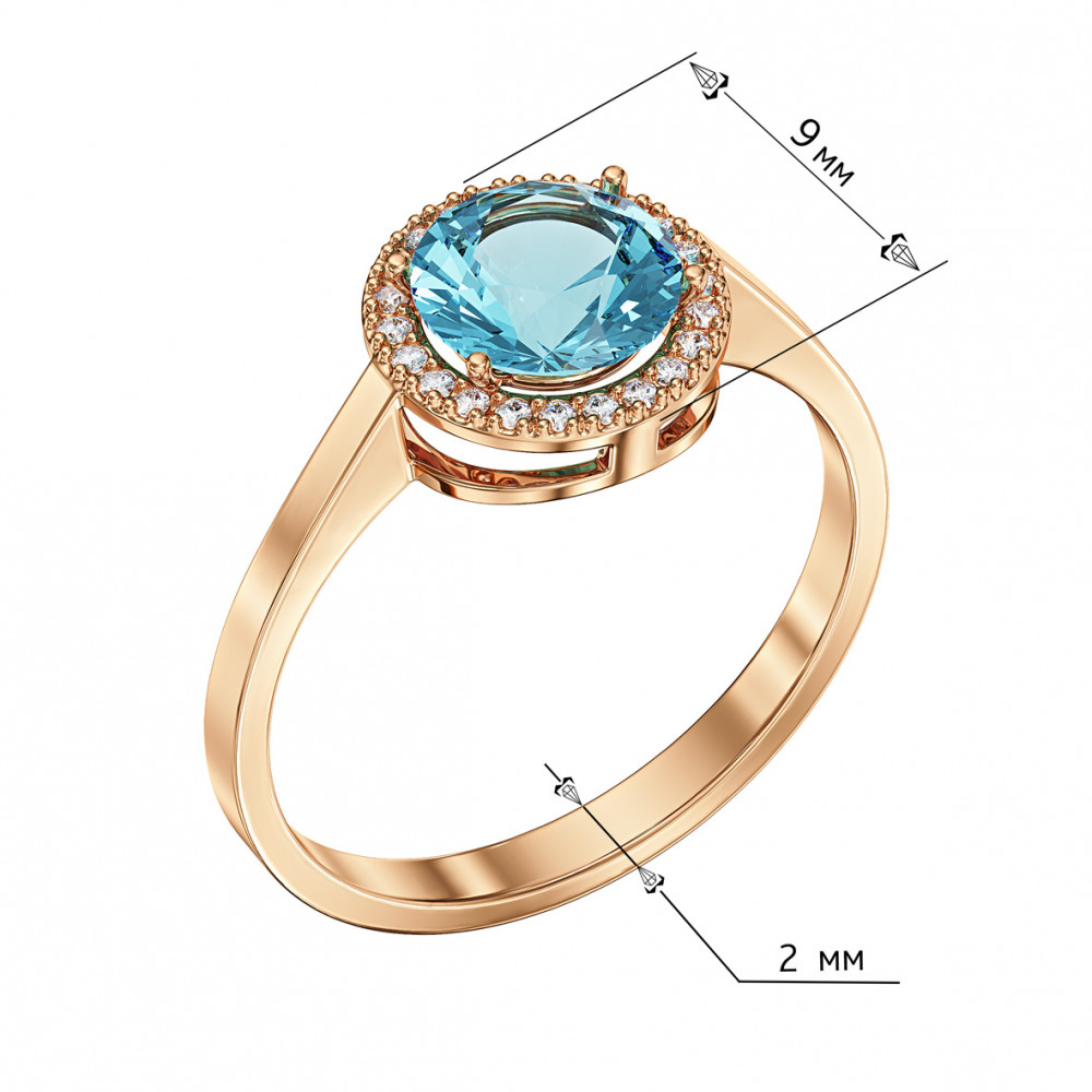 Gold ring with blue topaz and cubic zirkonia. Article 361667  size 17.5 - Photo 3